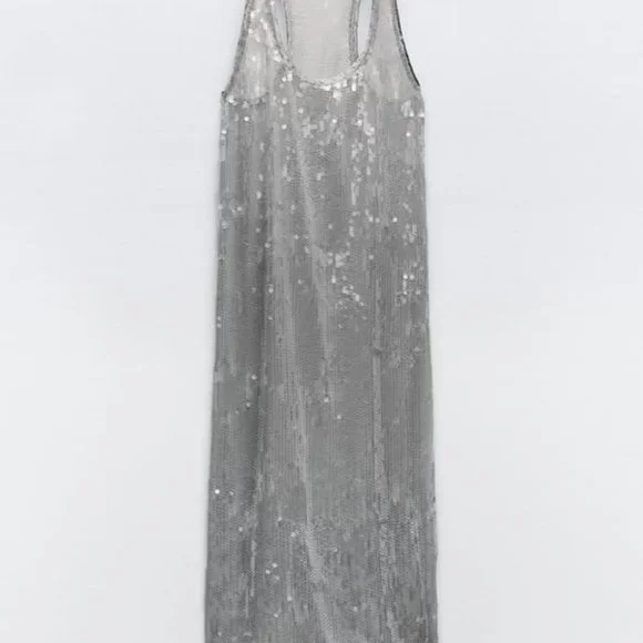 ZARA SEQUIN DRESS SILVER | 2712/246 326/015 - Picture 5 of 7